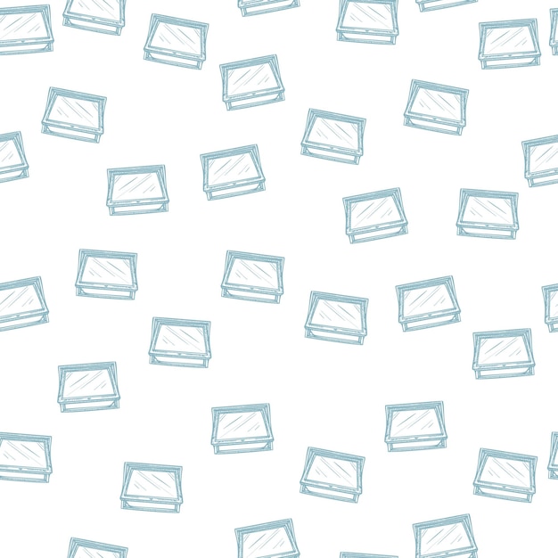 Opened window lean forward seamless pattern Retro element inside wall in hand drawn style