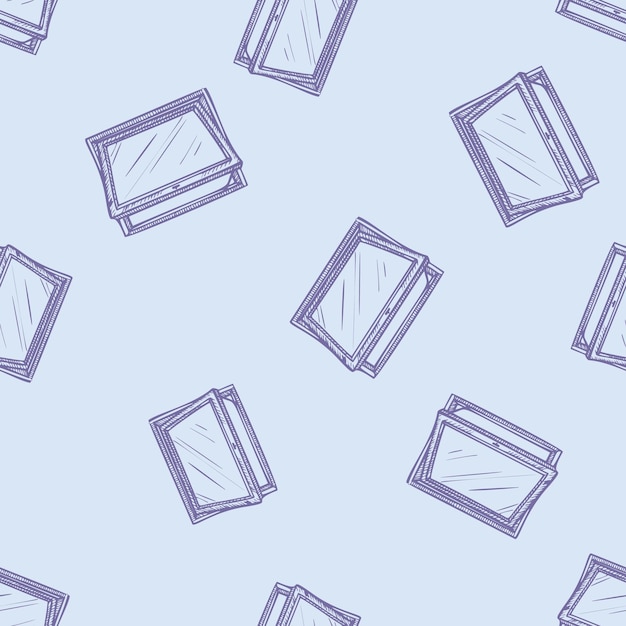 Opened window lean forward seamless pattern Retro element inside wall in hand drawn style