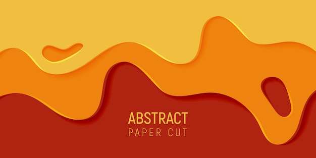 orange abstract paper art slime background. banner with slime abstract background with yellow and orange paper cut waves.