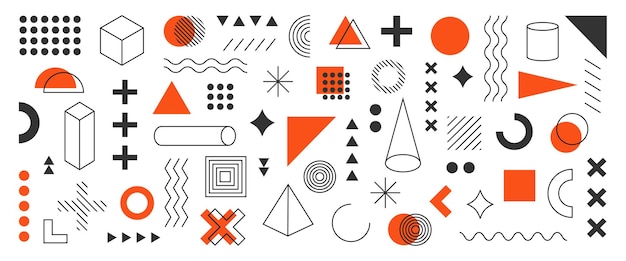 orange and black memphis background set of geometric memphis bauhause shapes Modern vector
