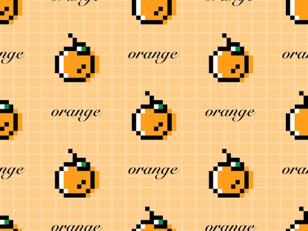 orange cartoon character seamless pattern on yellow background. pixel style