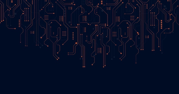 Orange circuit diagram on dark blue background digital circuit board technology background for internet connectivity concept