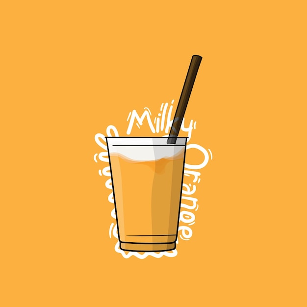 Orange drink color for milk in orange flavor with straw design for drink advertising template