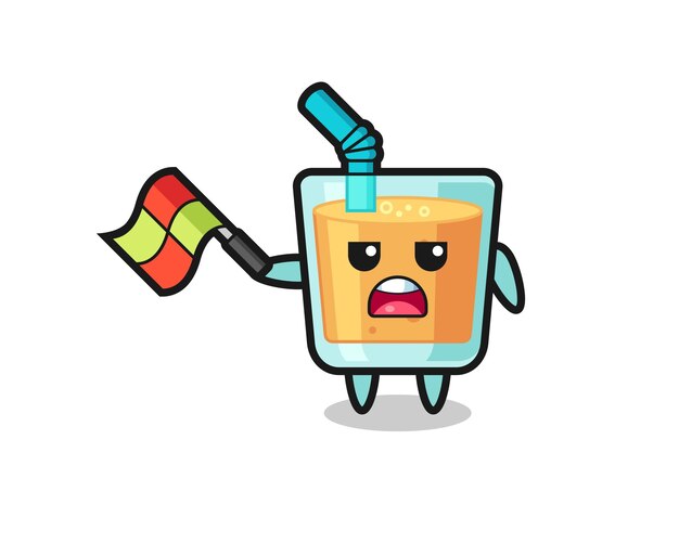 orange juice cartoon as the line judge hold the flag up at a 45 degree angle , cute style design for t shirt, sticker, logo element