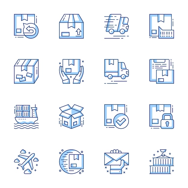 Order delivery and cargo shipment linear vector icons set.