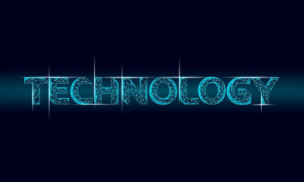 Ordteknologi i moderne glødende lav poly design. Futuristisk cyberspace skrift bogstaver. Lyseffekt digitalt skilt indskrift. Neon