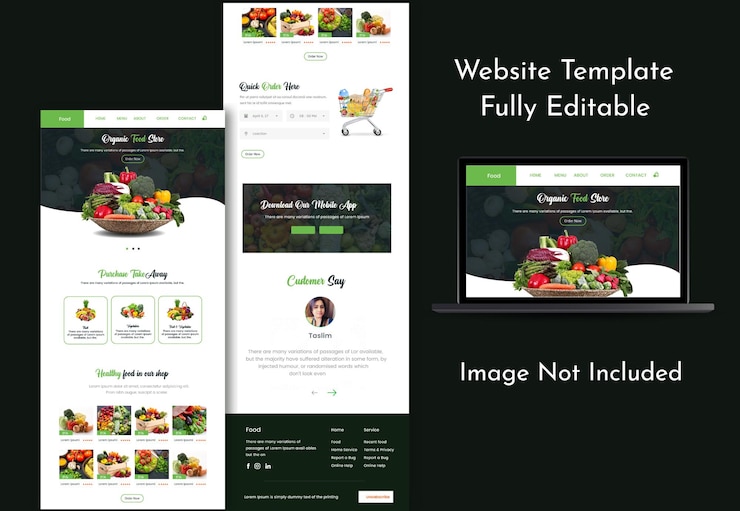 Vektör organic food ordering website template