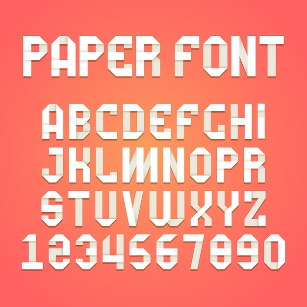 Origami alphabet. Paper folding font typography ribbon shadow letters  set.