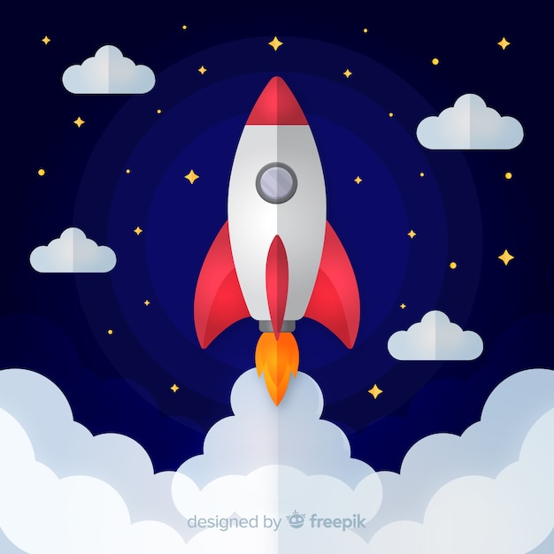 Original space rocket composition with origami style