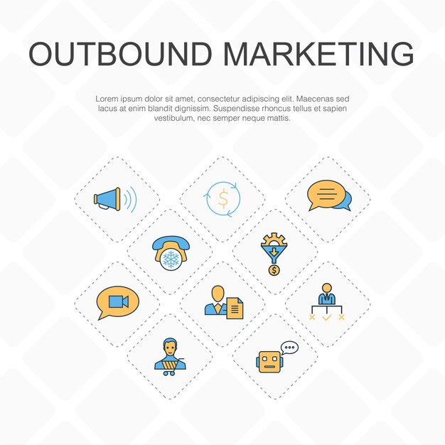 Outbound marketing trendy line icons concept Thin line design with Conversion Customer Lead Generation Cold Calling icons