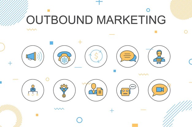 Outbound marketingtrendy Infographic template Thin line design with Conversion Customer Lead Generation Cold Calling