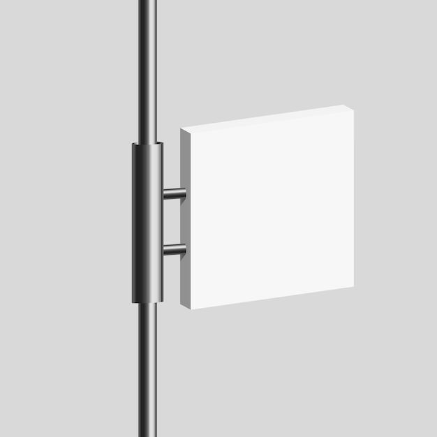 outdoor sign mock up. white empty square signboard on the pole