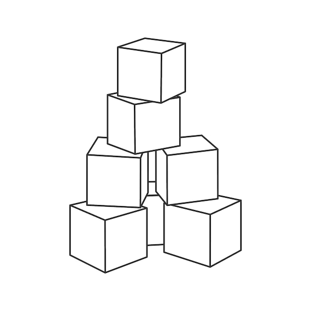 outline block building tower for coloring book