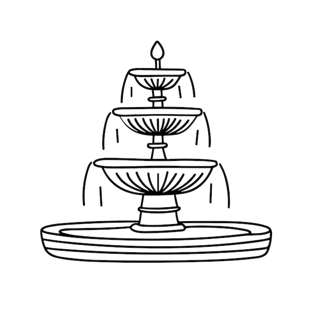 Outline Fountain in doodle style isolated on white background Hand drawn vector art
