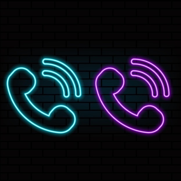 outline neon ringing handset icon glowing neon phone sign telephone pictogram in vivid colors call center contact phone number emergency call hotline and support vector icon set symbol for ui5