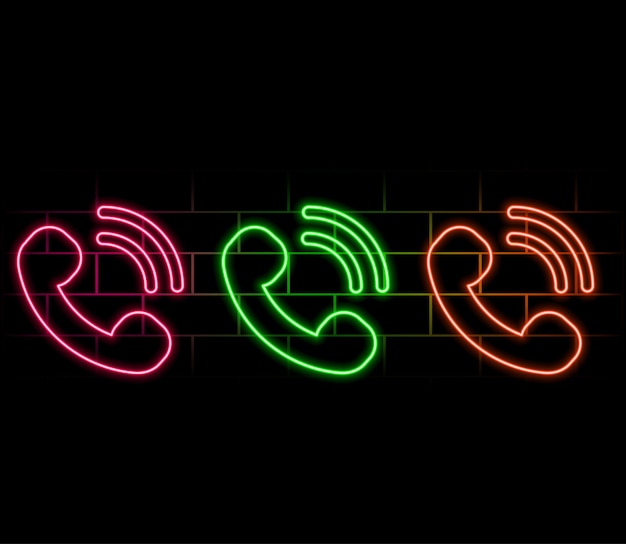 Outline neon ringing handset icon Glowing neon phone sign telephone pictogram in vivid colors Call