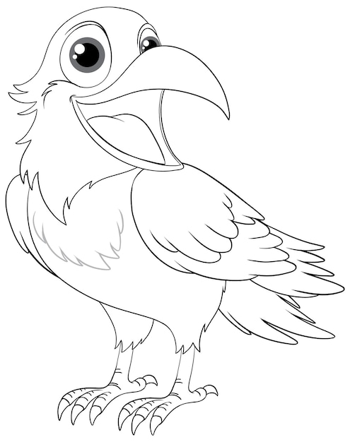 outline of a cartoon raven with a smiling expression isolated on a white background