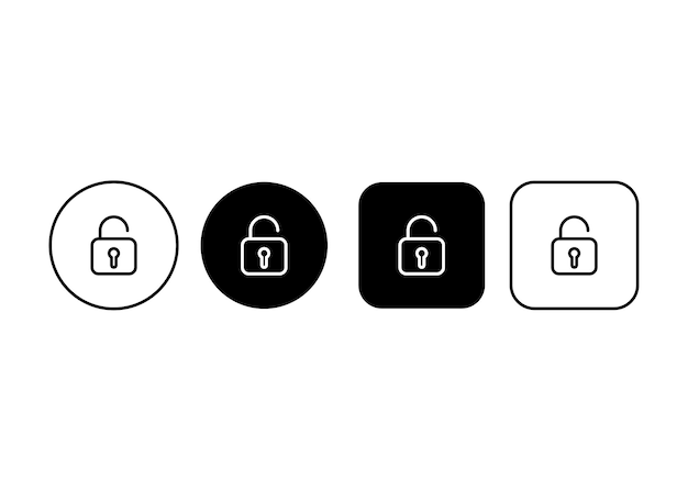 outline open lock icons set security symbols buttons editable strokexd