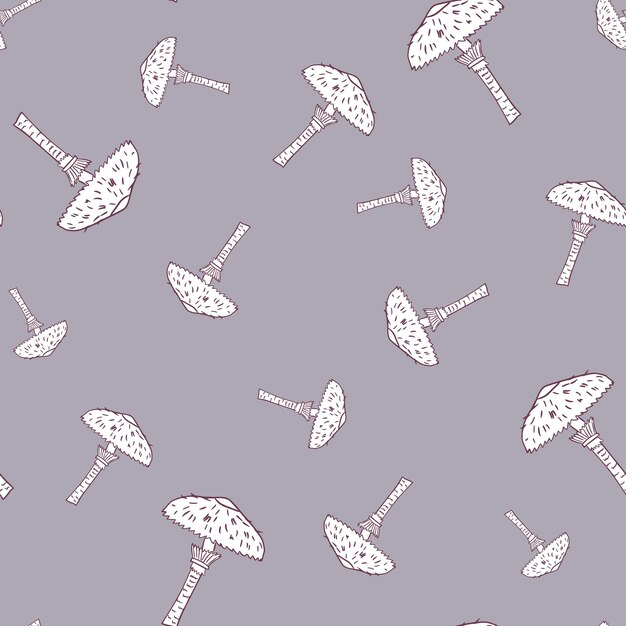 Outline random mushroom shapes seamless pattern in hand drawn style.