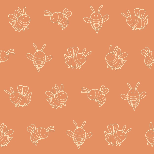 outline vector bee seamless pattern background for print fabric surface fashion wrapping