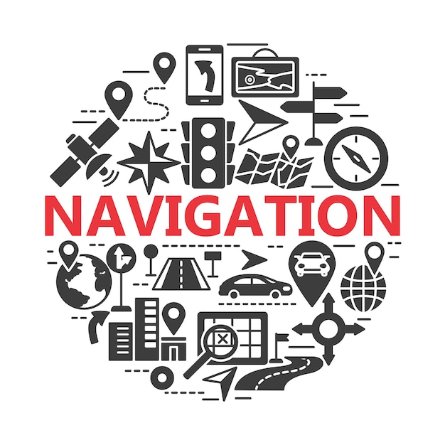 Outline web icons set navigation location transportation