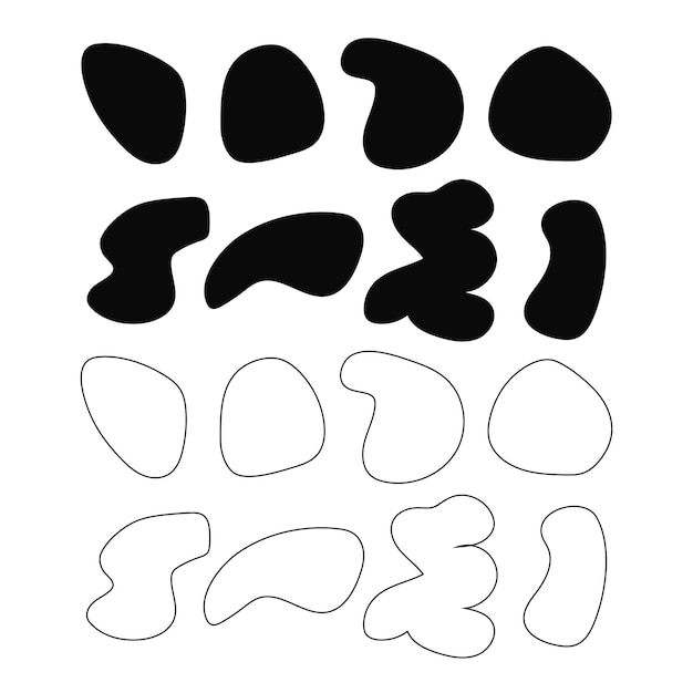 Outlined and filled geometric fluid black and white shapes vector illustration