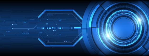overlap circle digital smart lens technology with light effect circuit board with arrow background