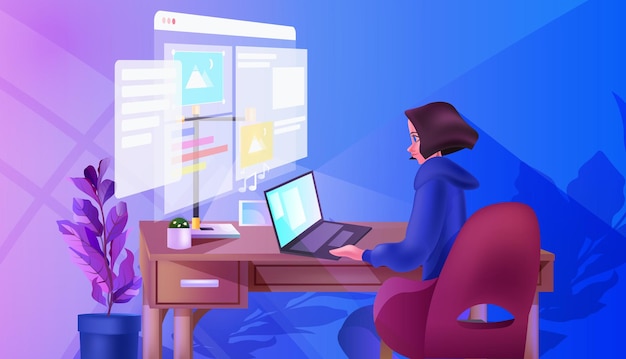 overworked developer creating website ui web application development program software optimization concept horizontal vector illustration