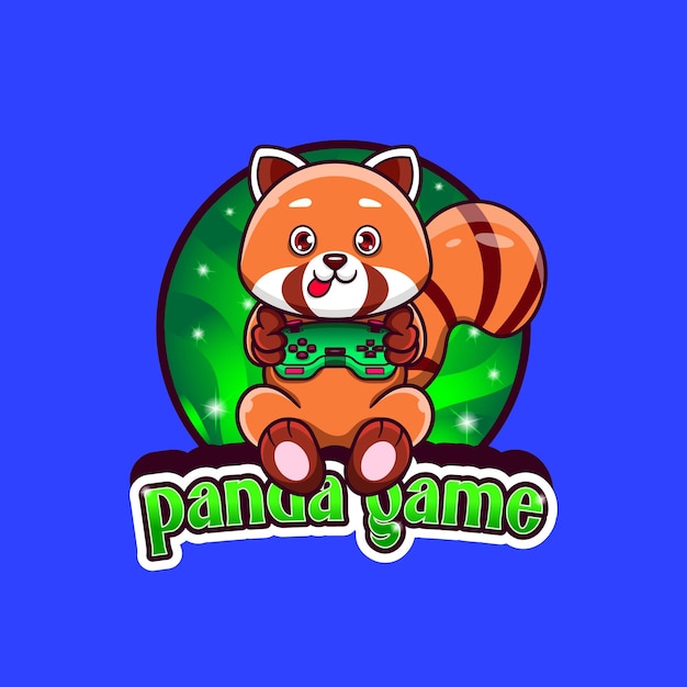 Oyun kolu tutan şirin kırmızı panda oyun logosu
