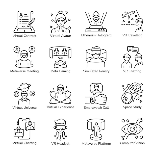Pack of 16 Virtual Experience Line Style Icons