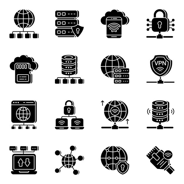 Pack of Big Data and Safety Flat Icons
