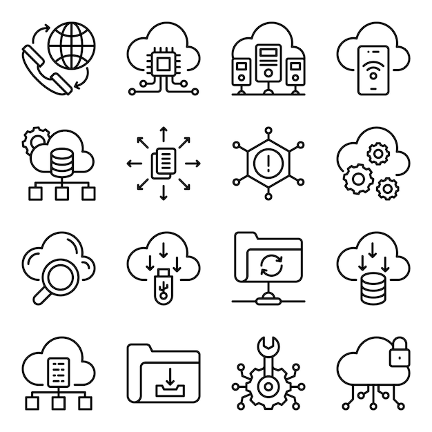 Pack of Data Download line Icons