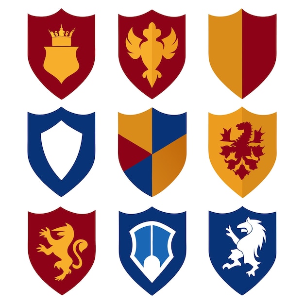 Pack of heraldic shields in flat design