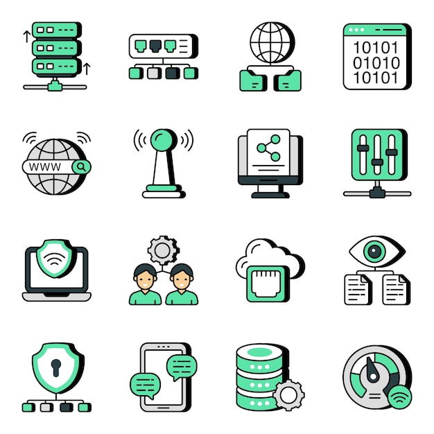 Pack of Network and Technology Flat Icons