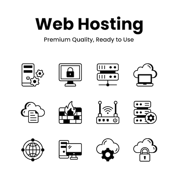 Pack of web hosting icons in modern design style