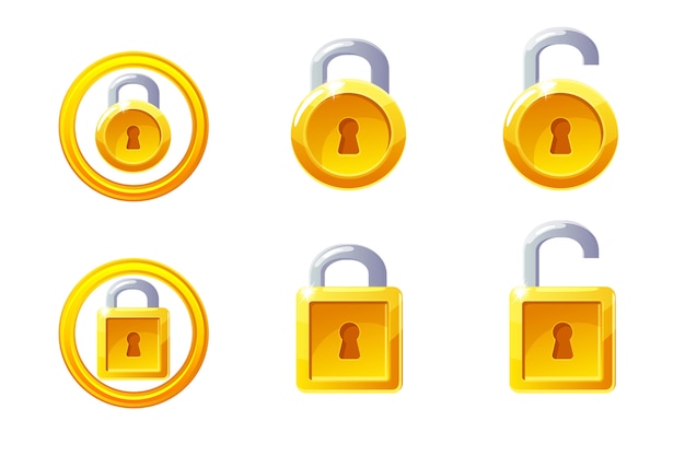 Padlock icon with square and round shape. GUI Golden Level Lock.