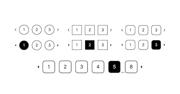 Paginering bar sæt. Vektorillustration. Knap hjemmeside navigation til næste side på hvid.