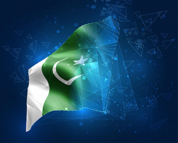 pakistan, flag, virtual abstract 3d object from triangular polygons on a blue background