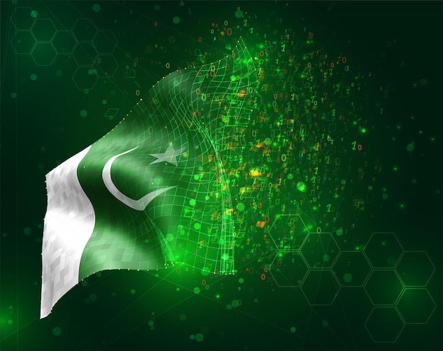 pakistan, vector 3d flag on green background with polygons and data numbers