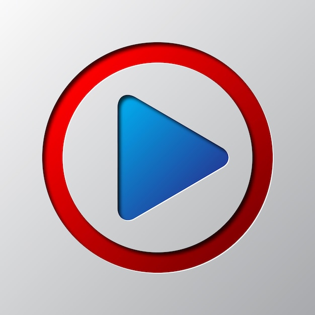 Paper art of the blue play button isolated. Vector illustration. Play icon is cut from paper.