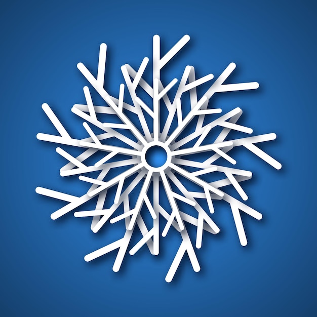 Paper cut snowflake. White snowflake on blue background. Christmas and New Year decoration elements. Vector illustration