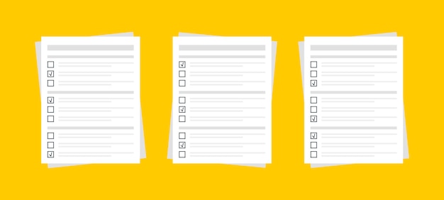 paper form survey for exam or quiz with checkmarks vector illustration isolated on yellow