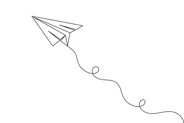 Paper plane continuous line drawing and minimalist style isolate outline vector icon