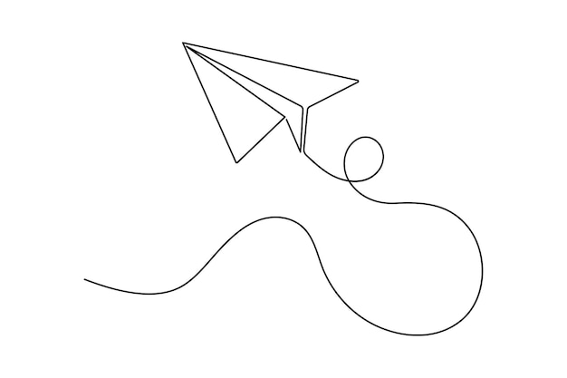 Paper plane continuous line drawing and minimalist style isolate outline vector icon