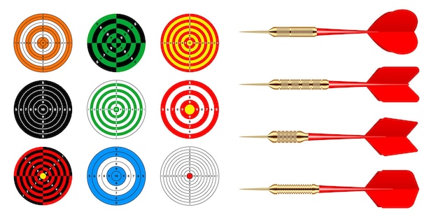 Paper targets with dart arrows shooting range round target divisions marks and numbers gun shooting