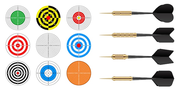 Paper targets with dart arrows shooting range round target divisions marks and numbers gun shooting