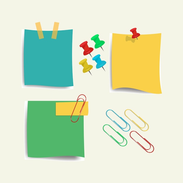 Papers with clips and pins paper vector Illustration