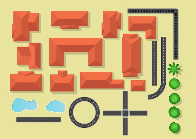 Park and city element top view icon set