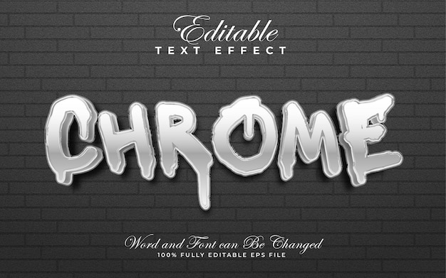 Parlak ve kabartmalı stile sahip Chrome düzenlenebilir metin efekti
