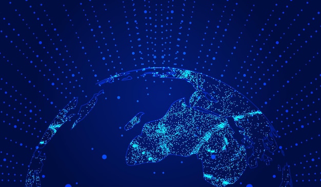 Particle line point line world map big data technology vector background